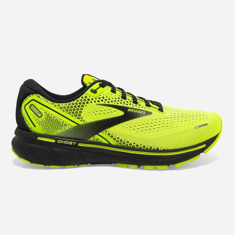 Tenis Brooks Ghost 14 Cushioned - Zapatillas Para Correr En Asfalto Hombre - Negras / Verde Amarillo